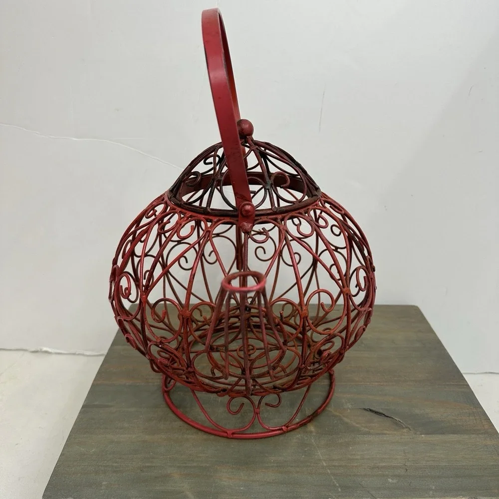 Vtg Large Metal Teapot Basket Filigree Tea Time Metal Home Decor Rustic W Handle